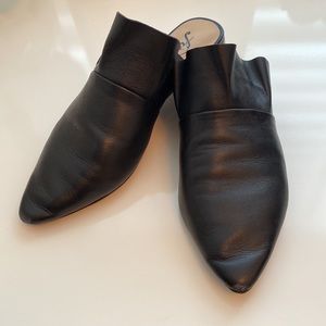 Free People Black Leather Ruffle Slides